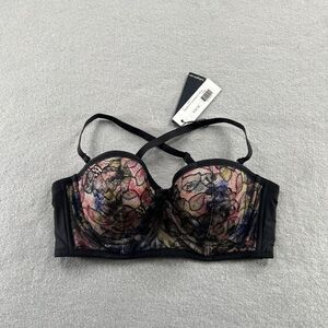 Lou Paris Bra Size 34C Black‎ Bustier Signature Corail Lace Underwire NWT $102
